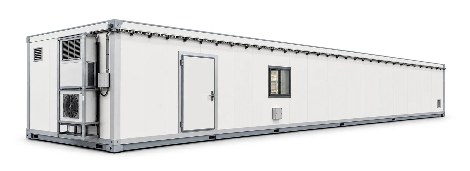 Illustrative elongated modular growing room exterior